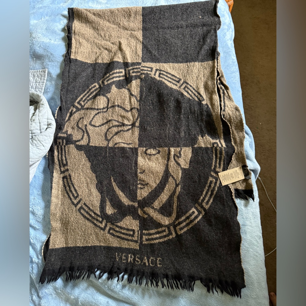 Versace Black and Brown Wool Scarf